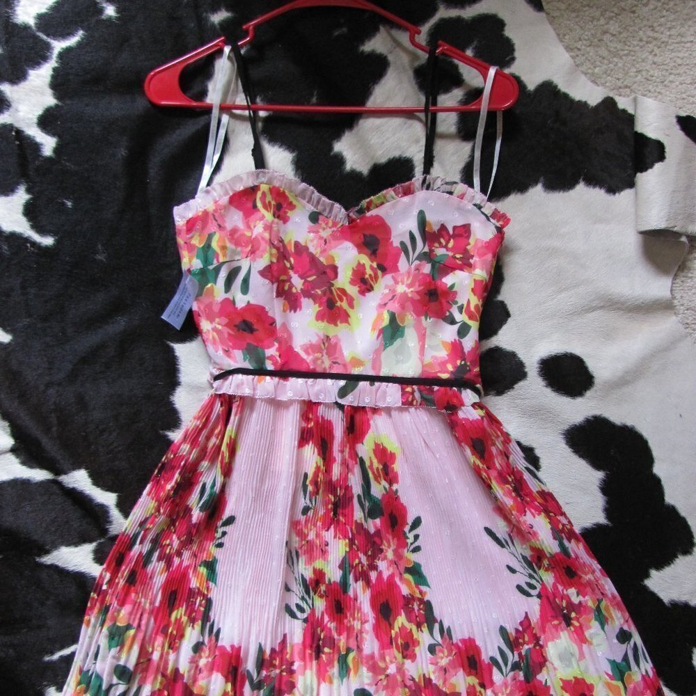 New Anthropologie FOXIEDOX Floral-Print Pleated Party Dress